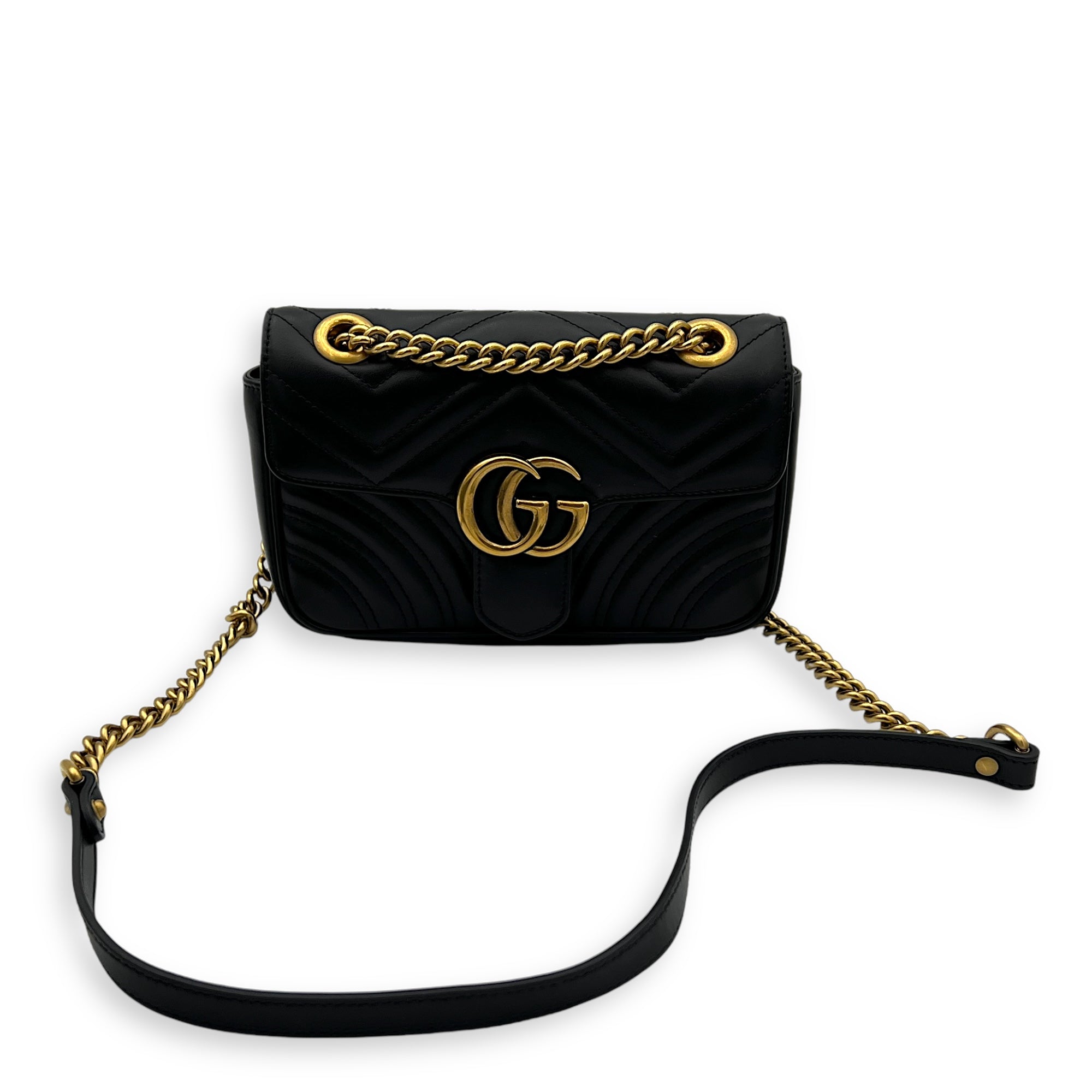 Gucci GG Marmont Shoulder Bag Mini Black in Calfskin, Gold hardware_12