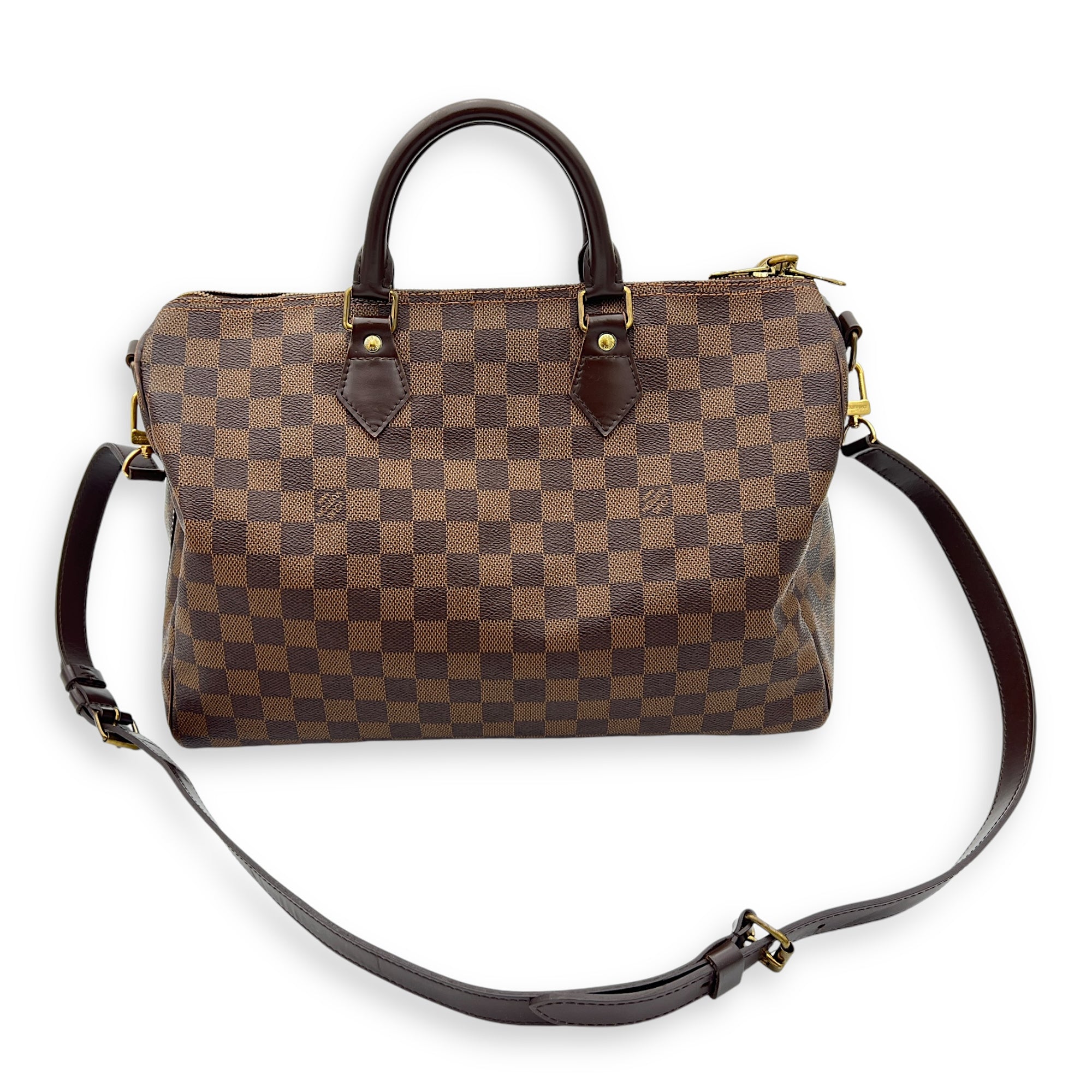 Louis Vuitton Speedy Top Handle Bag 35 Brown in Coated Canvas, Gold hardware_12