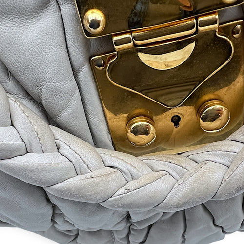 Miu Miu Matelassé Grey Top Handle Bag in Lambskin, Gold hardware_12