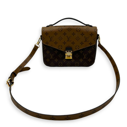 Louis Vuitton Pochette Metis Crossbody Bag Brown in Monogram Coated Canvas, Gold hardware_12