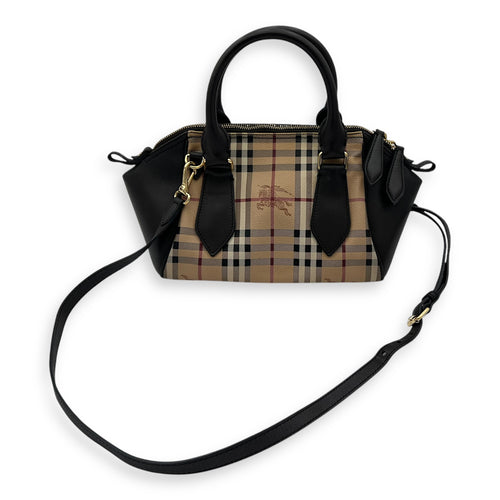 Burberry NA Top Handle Bag Brown in Coated Canvas, Gold hardware_12