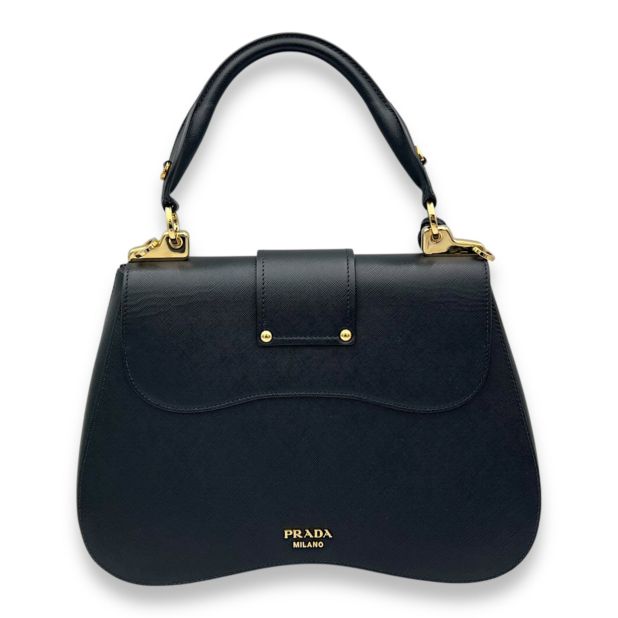 Prada Sidonie Large Black Top Handle Bag in Saffiano Leather, Gold hardware_2