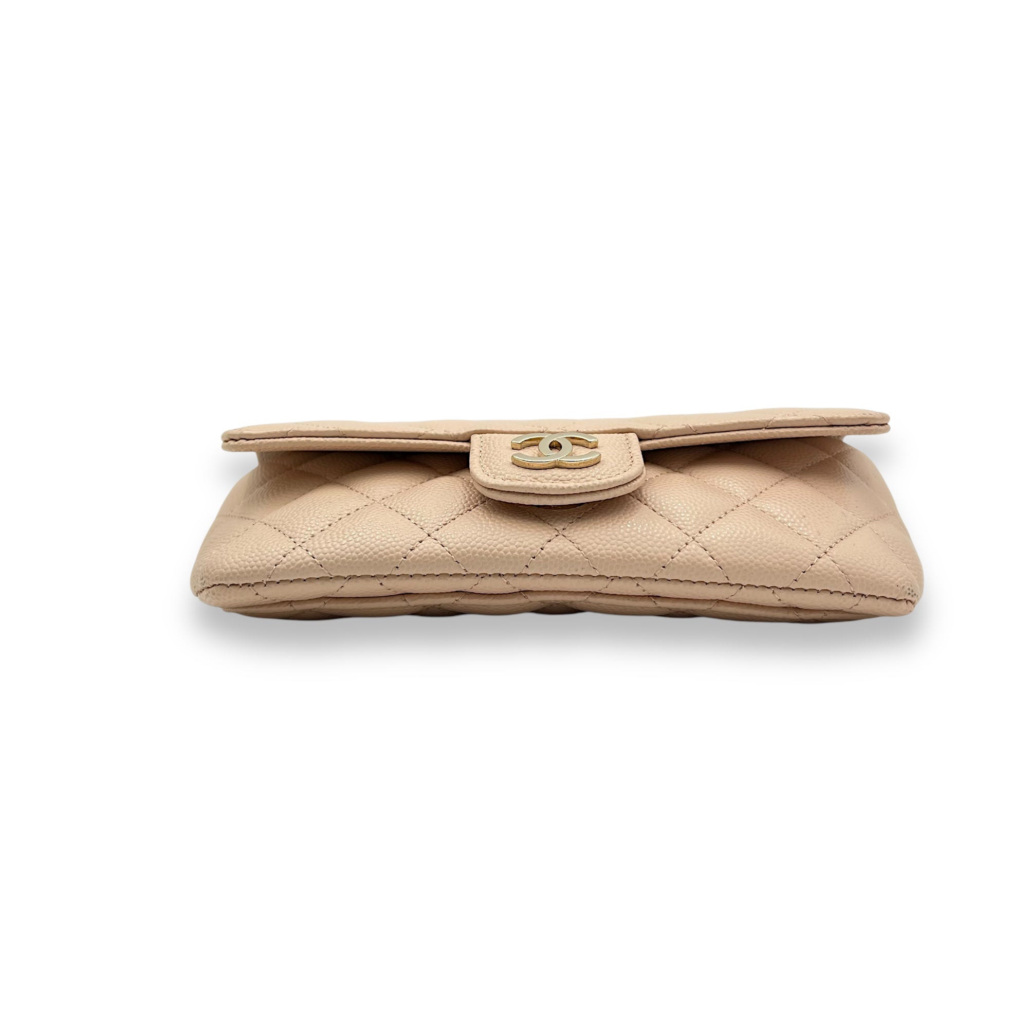 Chanel Sunglasses Case Crossbody Bag Beige in Caviar Leather, Light Gold hardware_5