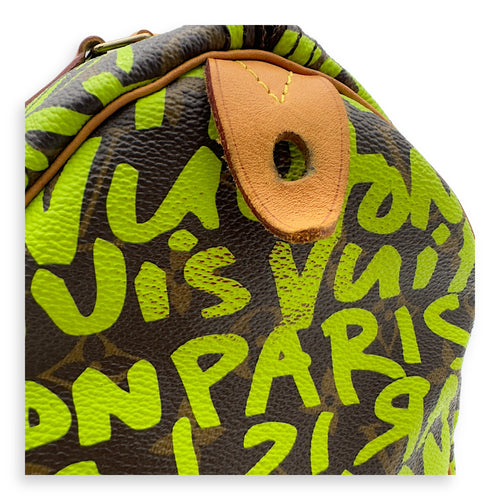 Louis Vuitton Stephen Sprouse Speedy 30 Green Top Handle Bag in Monogram Coated Canvas, Gold hardware_16