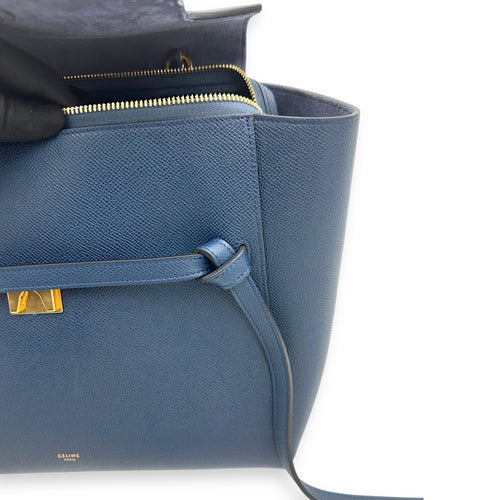 Celine Luggage Mini Blue Top Handle Bag in Caviar Leather, Gold hardware_14