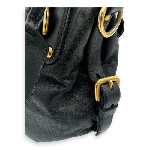 Prada Logo Top Handle Bag Black in Calfskin, Gold hardware_12