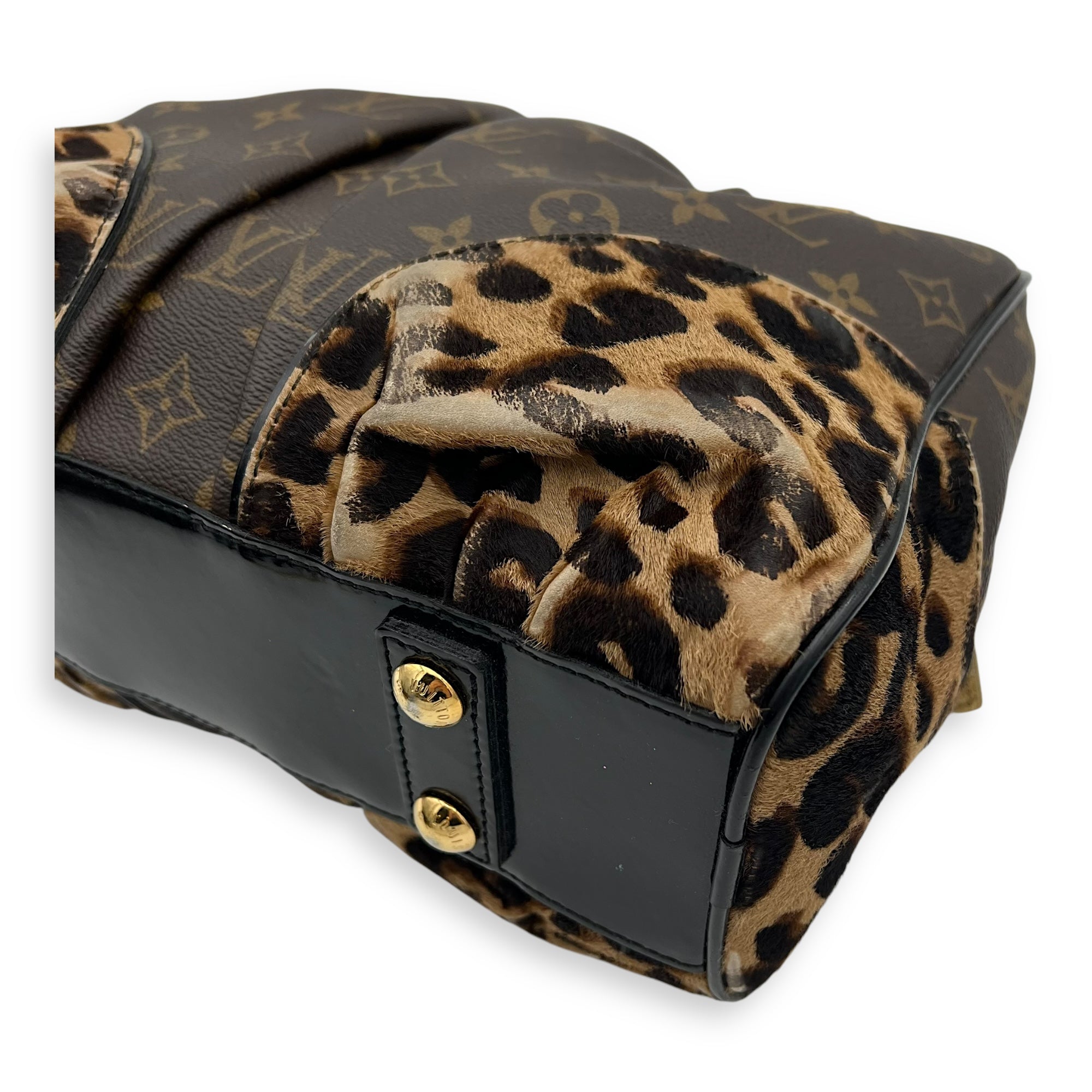 Louis Vuitton Leopard Top Handle Bag MM Gold in Canvas, Gold hardware_13