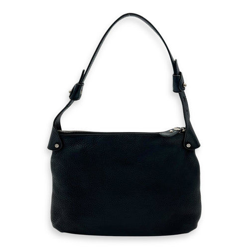 Salvatore Ferragamo Gancini Black Shoulder Bag in Calfskin, Silver hardware_2