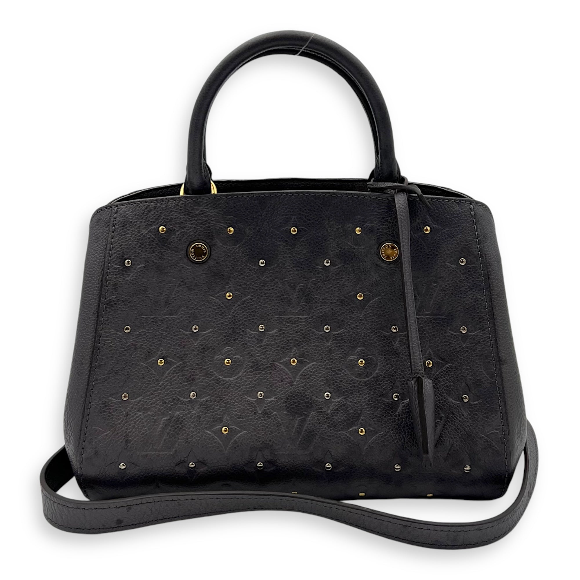 Louis Vuitton Montaigne Top Handle Bag BB Grey in Empreinte Leather, Gold hardware_12