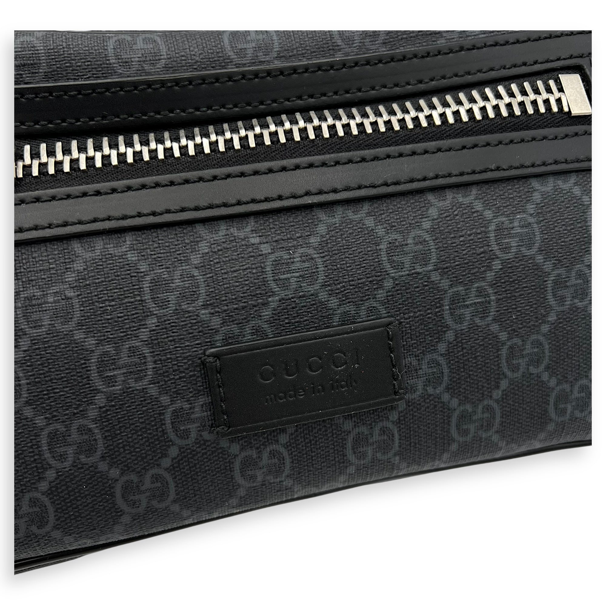 Gucci GG Supreme Belt Bag Black in Monogram Coated Canvas, Silver hardware_7