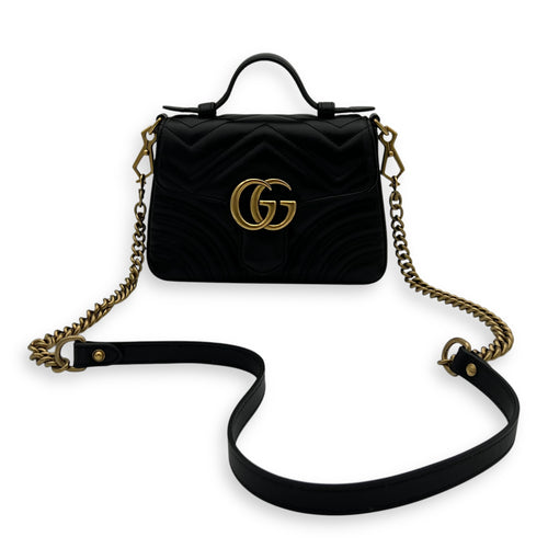 Gucci GG Marmont Mini Black Top Handle Bag in Calfskin, Gold hardware_12