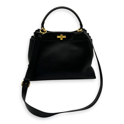 Fendi Peekaboo Top Handle Bag Black in Calfskin, Silver hardware_12