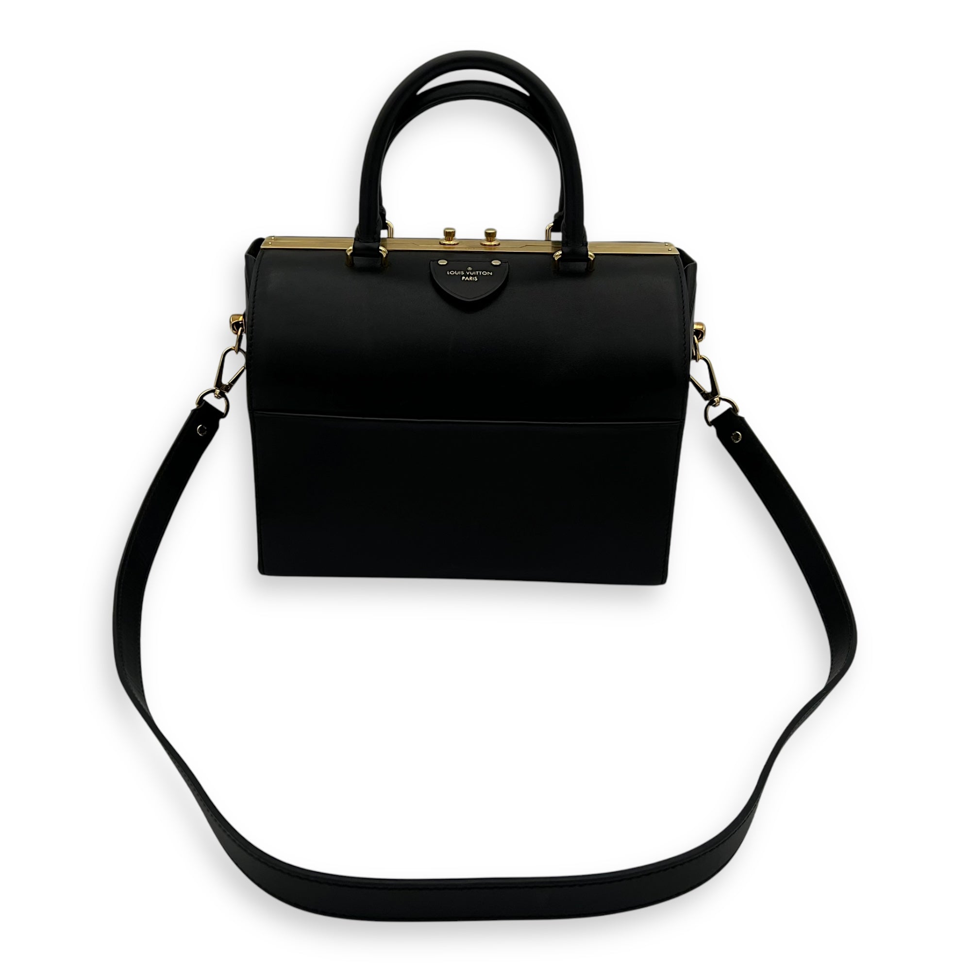 Louis Vuitton boston Top Handle Bag Black in Calfskin, Gold hardware_12