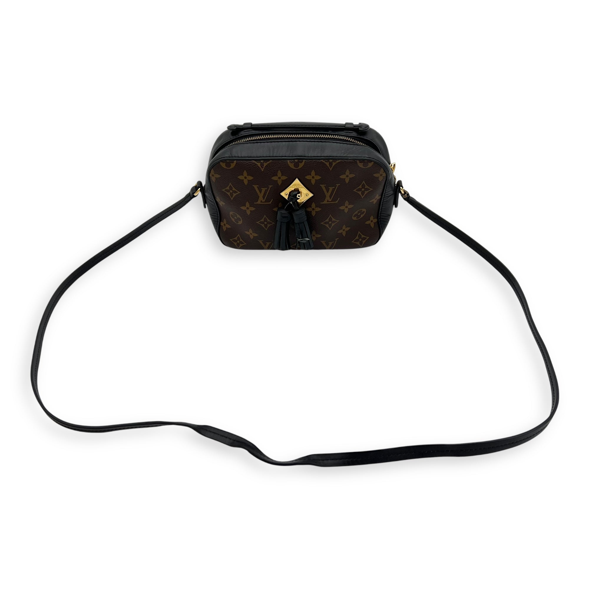 Louis Vuitton Saintonge Crossbody Bag Small Black in Monogram Coated Canvas, Gold hardware_12