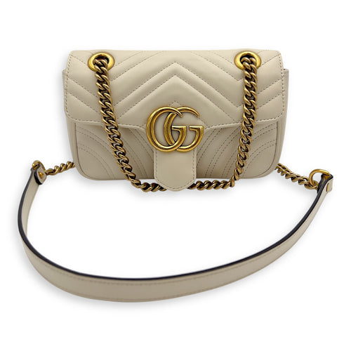 Gucci GG Marmont Shoulder Bag Mini White in Calfskin, Gold hardware_12