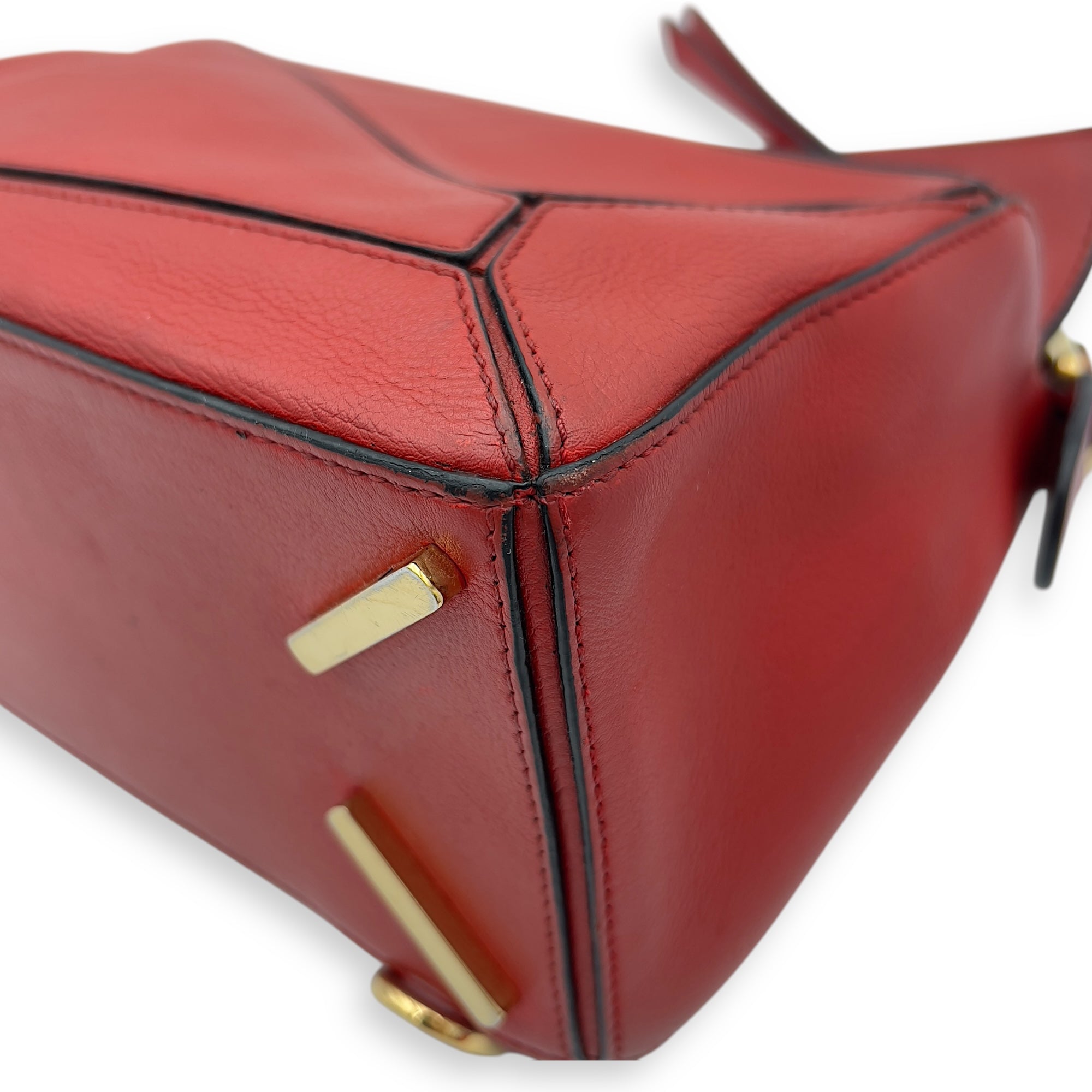 Loewe Puzzle Small Red Top Handle Bag in Calfskin, Gold hardware_12