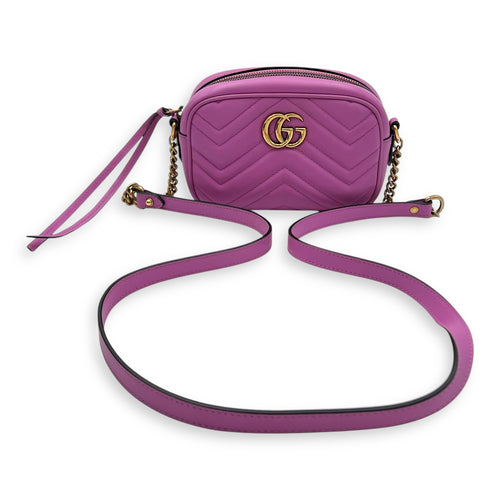 Gucci GG Marmont Crossbody Bag Small Pink in Calfskin, Gold hardware_12