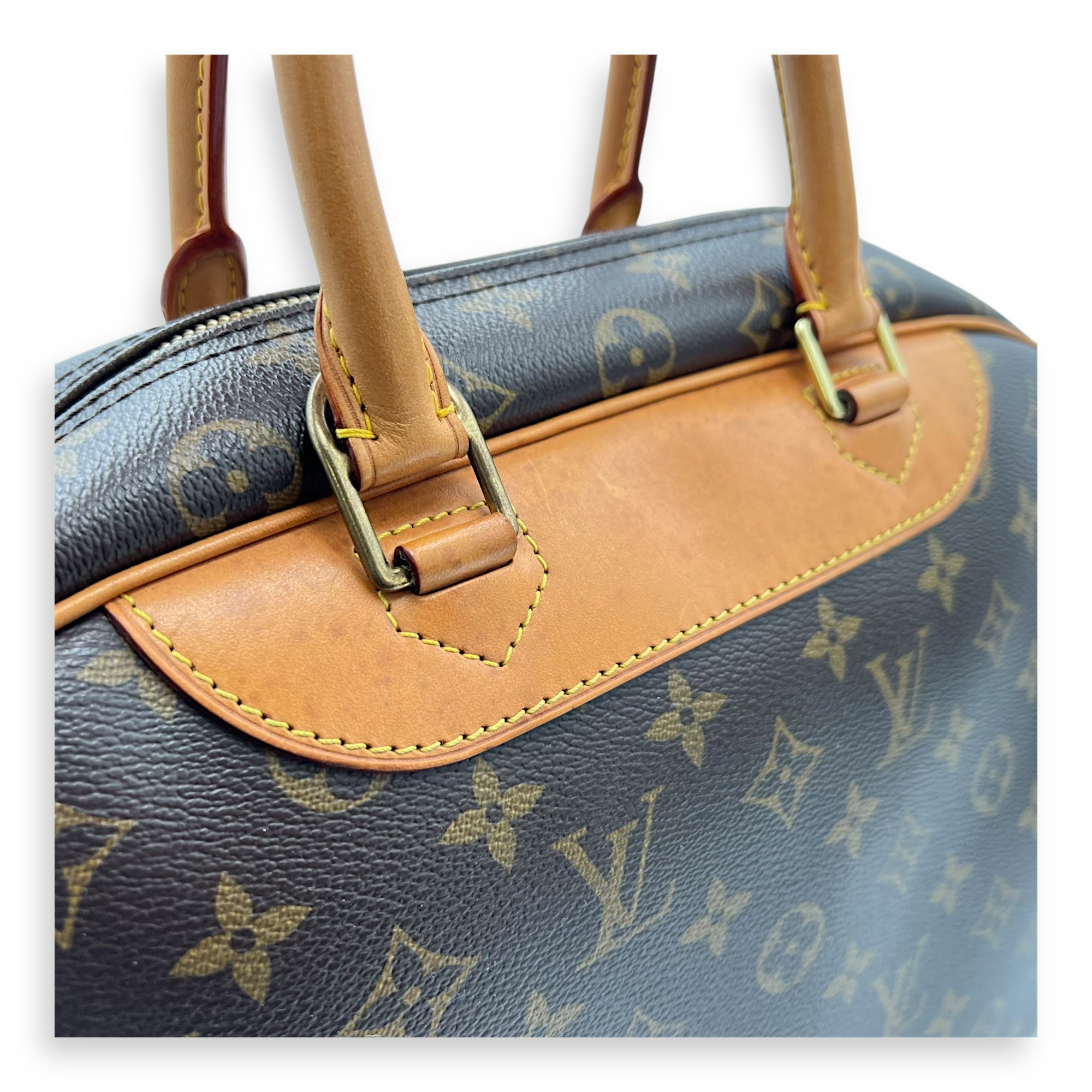 Louis Vuitton Deauville MM Brown Top Handle Bag in Monogram Coated Canvas, Gold hardware_12