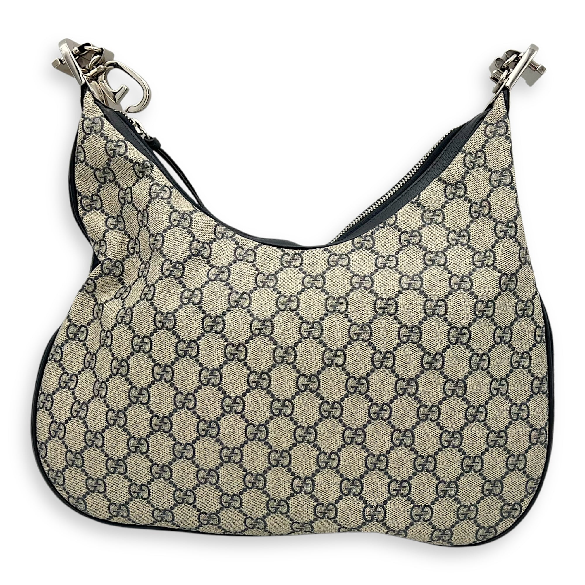 Gucci Attache Shoulder Bag Blue in Coated Canvas, Silver hardware_12
