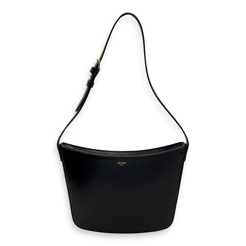 Celine Croque Medium Black Shoulder Bag in Calfskin, Gold hardware_12