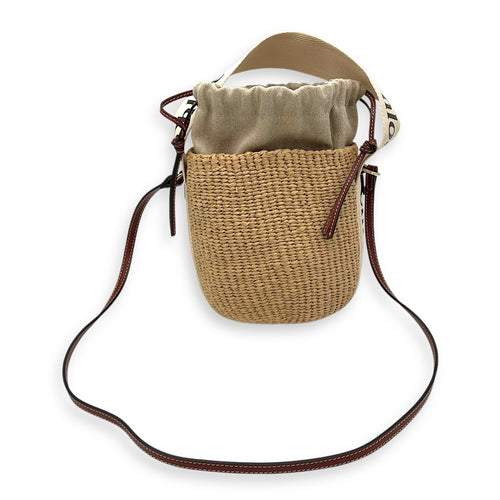 Chloé Bucket Crossbody Bag Brown in Jute, Gold hardware_12