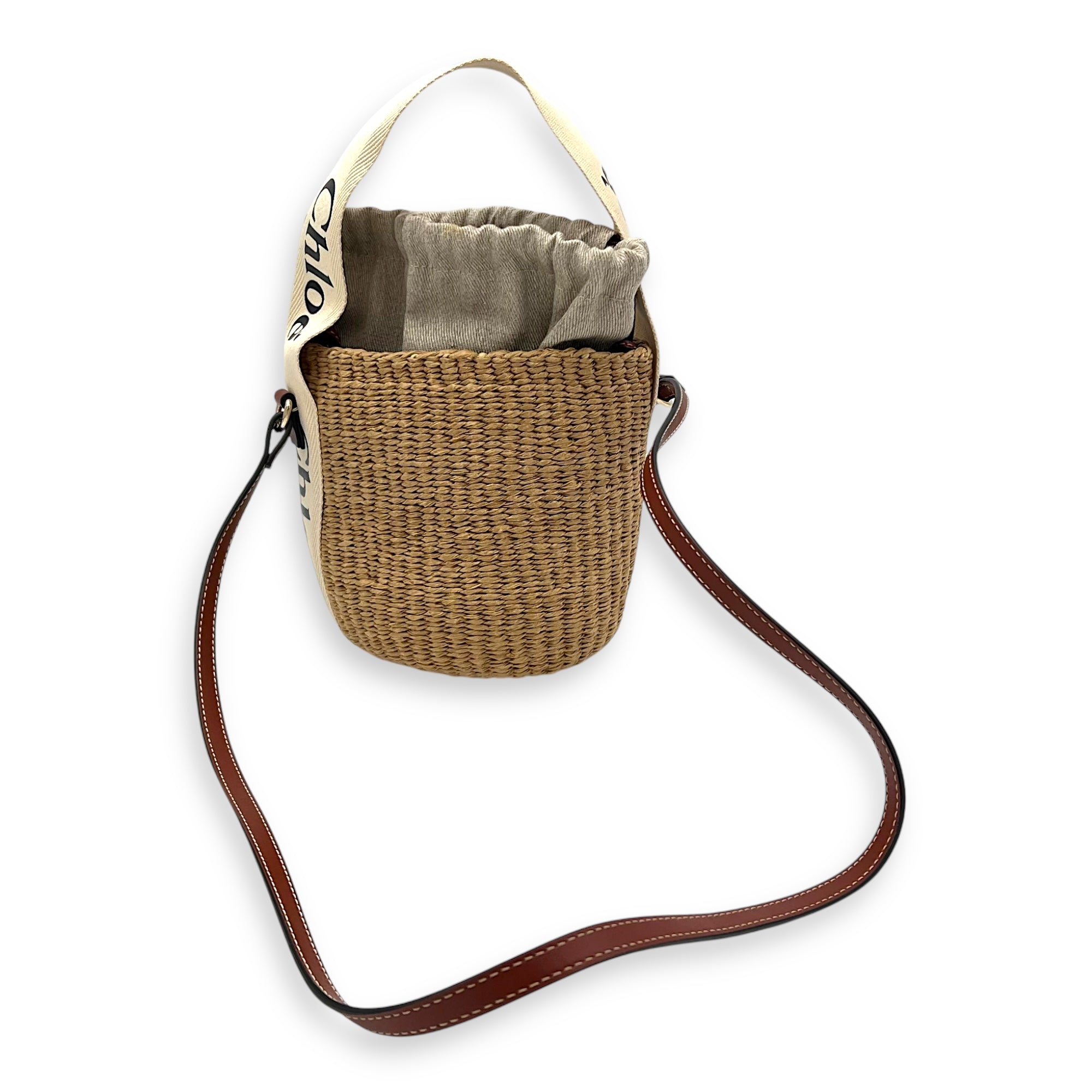 Chloé Woody Beige Bucket Bag in Raffia, Gold hardware_12