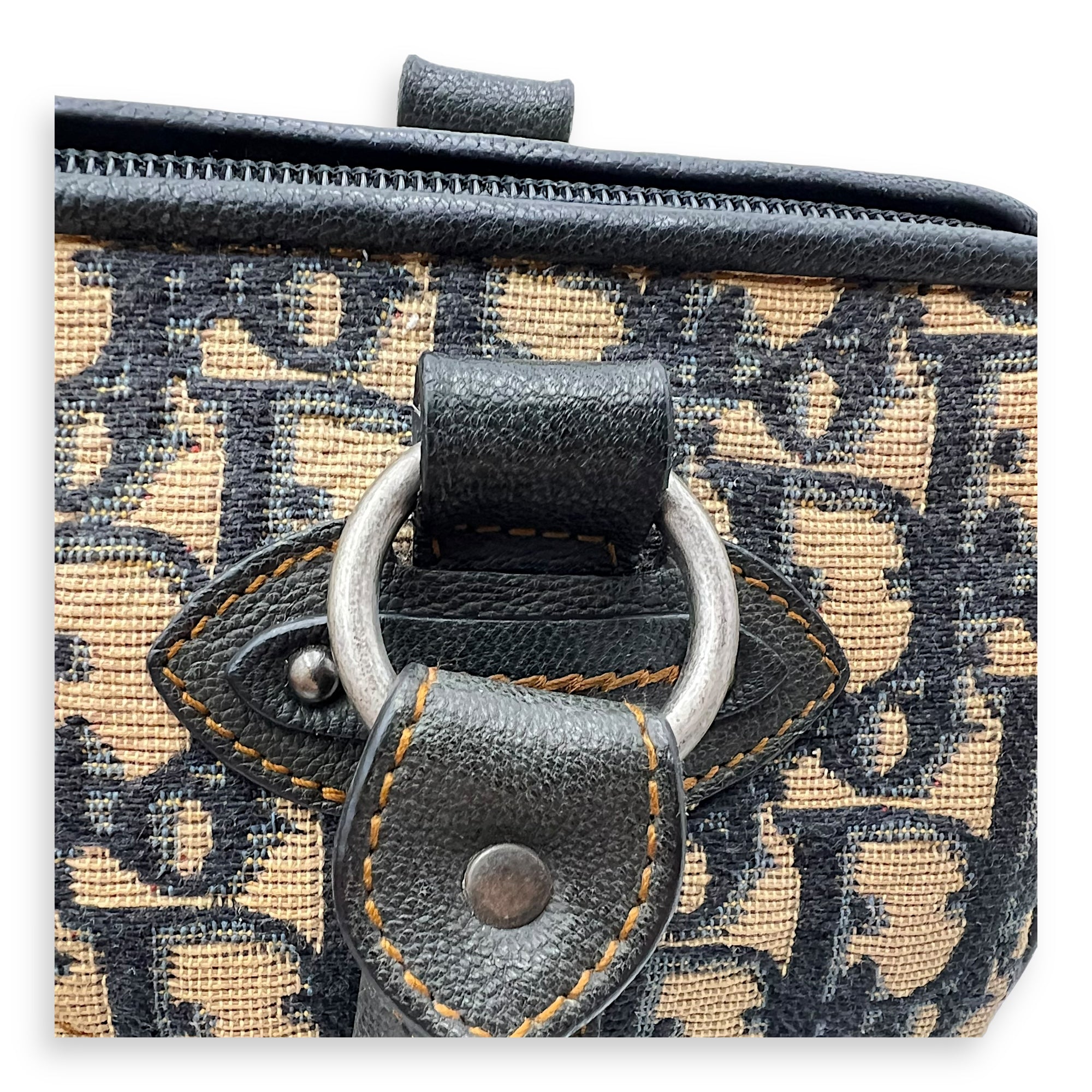 Christian Dior Trotteur Top Handle Bag Blue in Jacquard, Ruthenium hardware_12