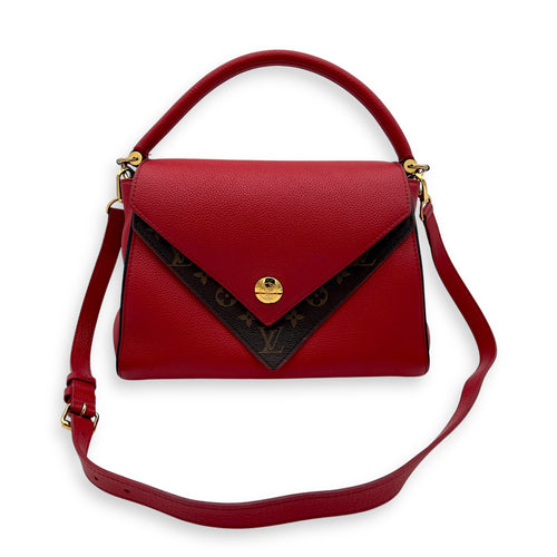 Louis Vuitton Double V Top Handle Bag Red in Calfskin, Gold hardware_8