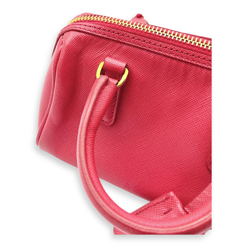 Prada Convertible Bowler Boston Mini Pink Top Handle Bag in Saffiano Leather, Gold hardware_12