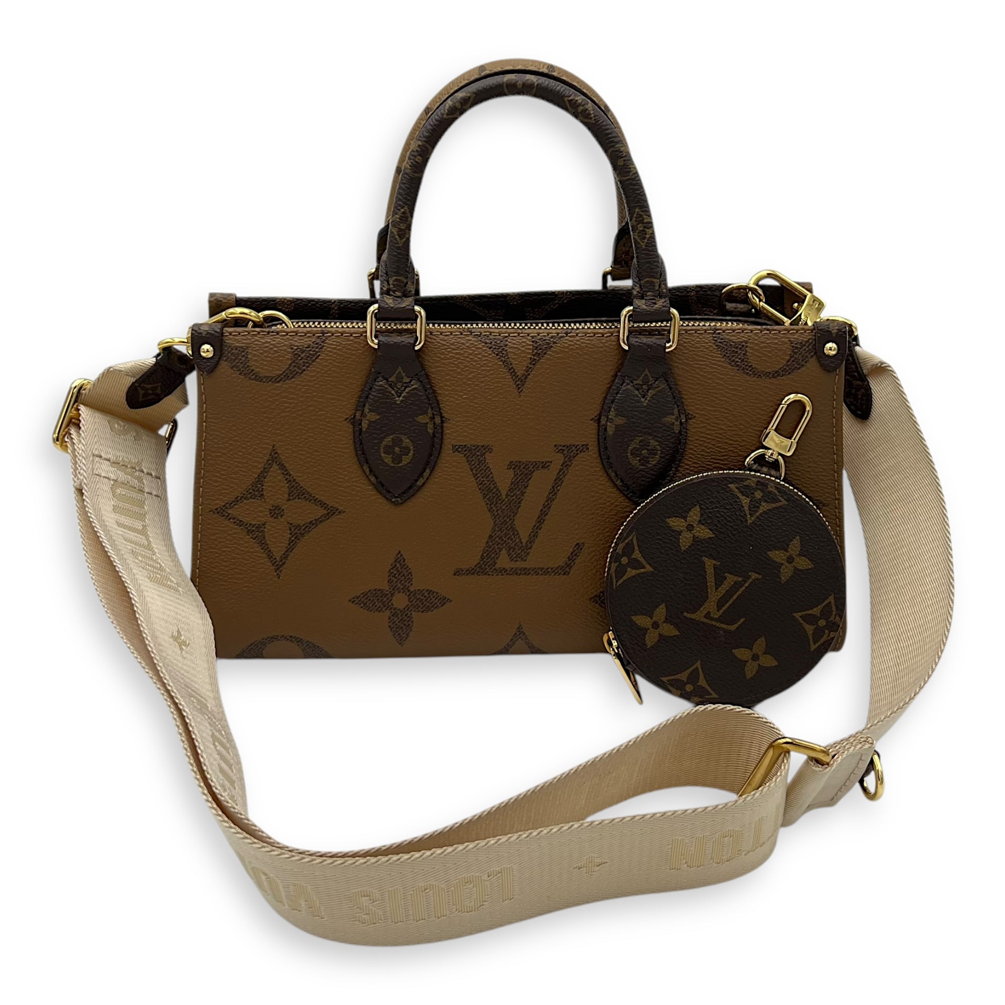 Louis Vuitton OnTheGo Tote Bag East West Brown in Monogram Coated Canvas, Gold hardware_12