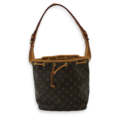 Louis Vuitton Noe Bucket Bag Petite Brown in Monogram Coated Canvas, Gold hardware_12