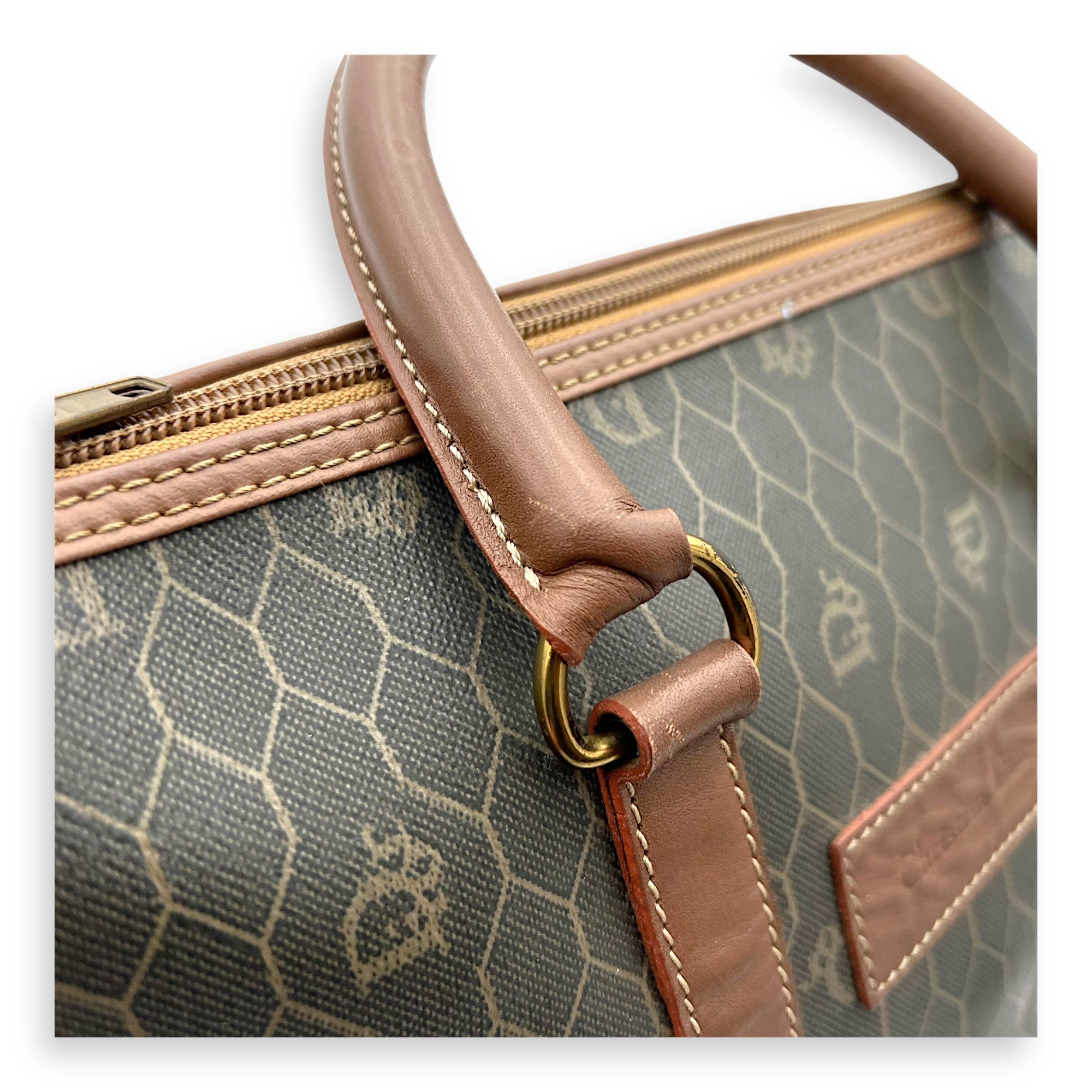 Christian Dior Honeycomb  Top Handle Bag Brown in Coated Canvas, Gold hardware_12