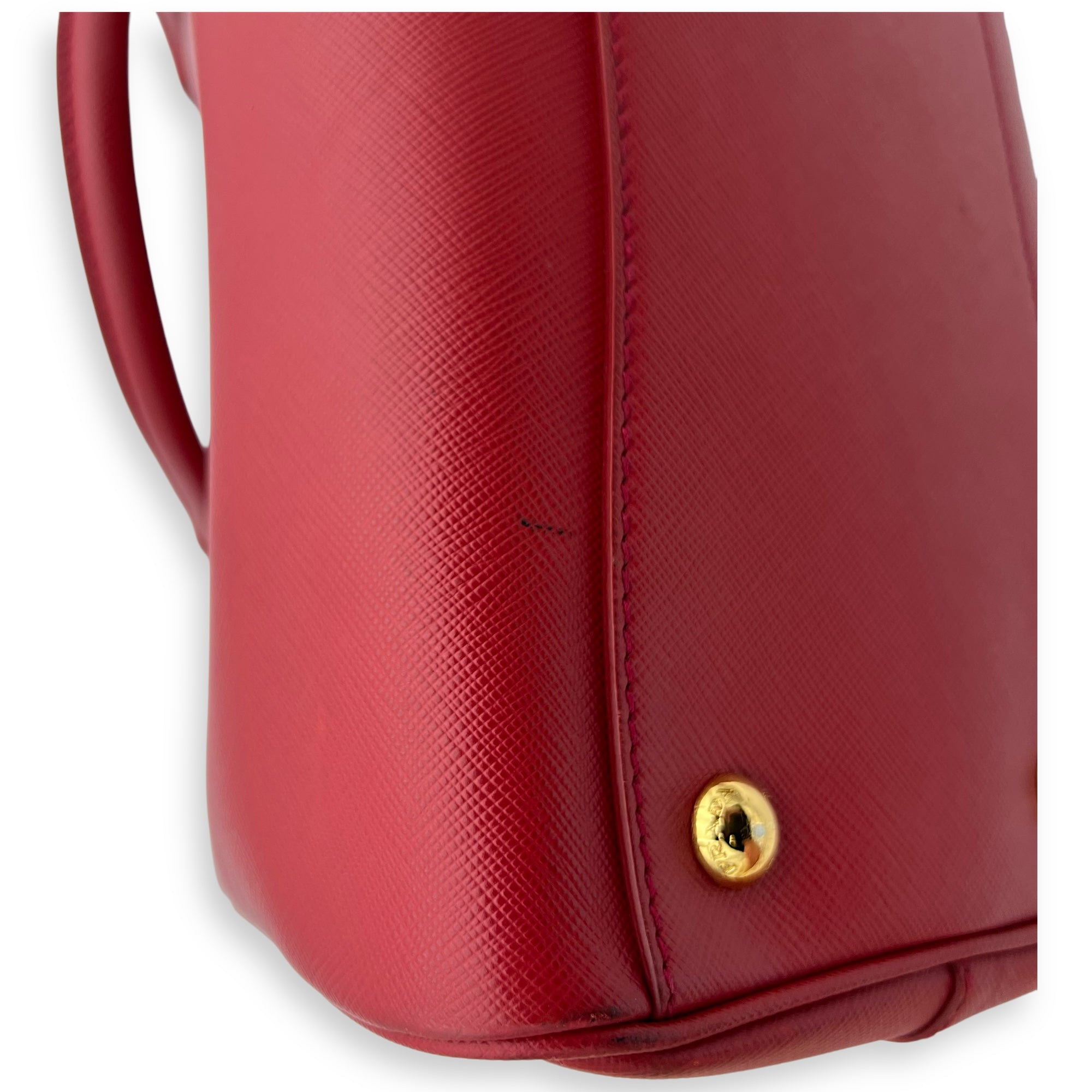 Prada Logo Top Handle Bag Red in Saffiano Leather, Gold hardware_12