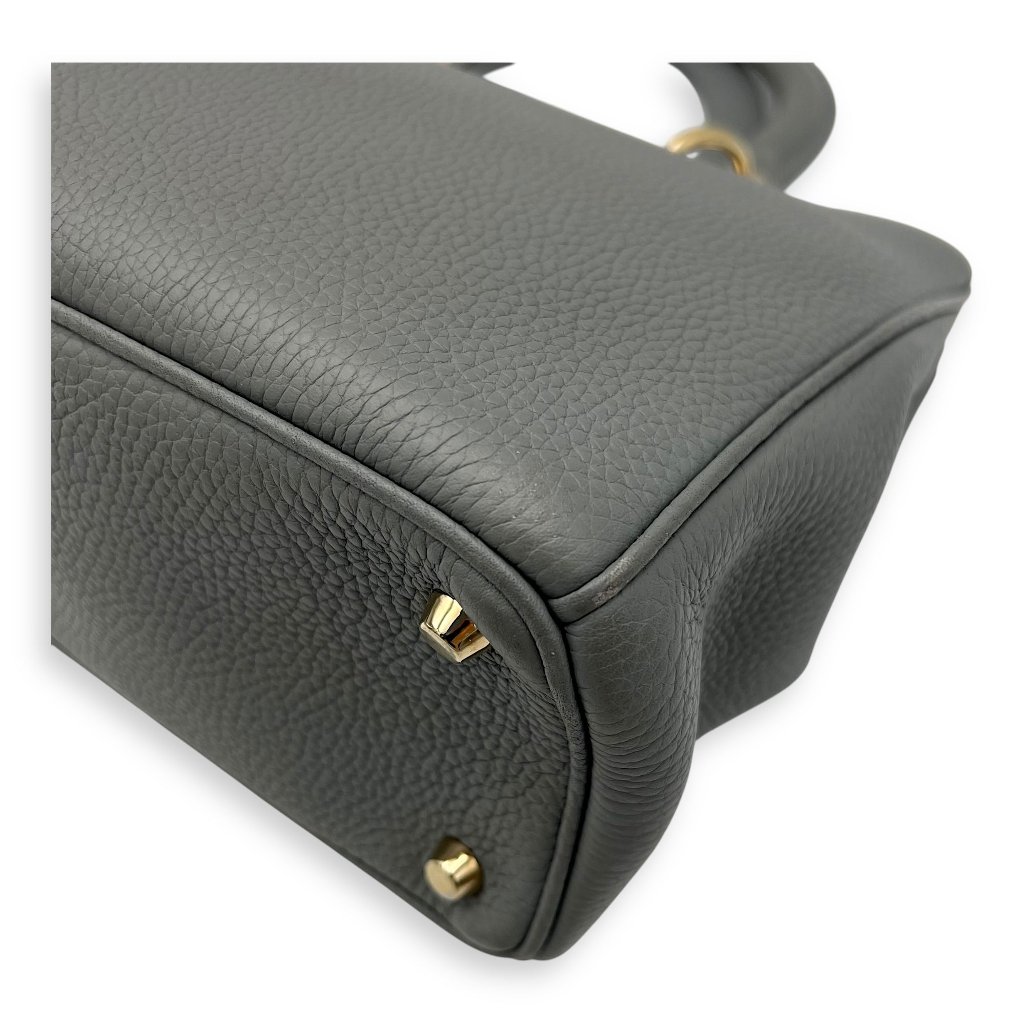 Christian Dior Diorissimo Top Handle Bag Grey in Calfskin, Gold hardware_12