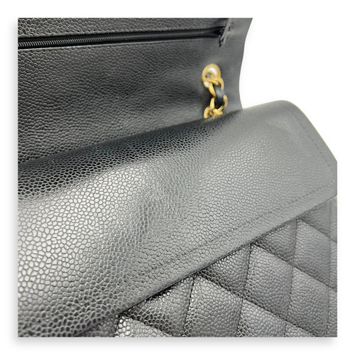 Chanel Classic Double Flap Jumbo Black Shoulder Bag in Caviar Leather, Gold hardware_11