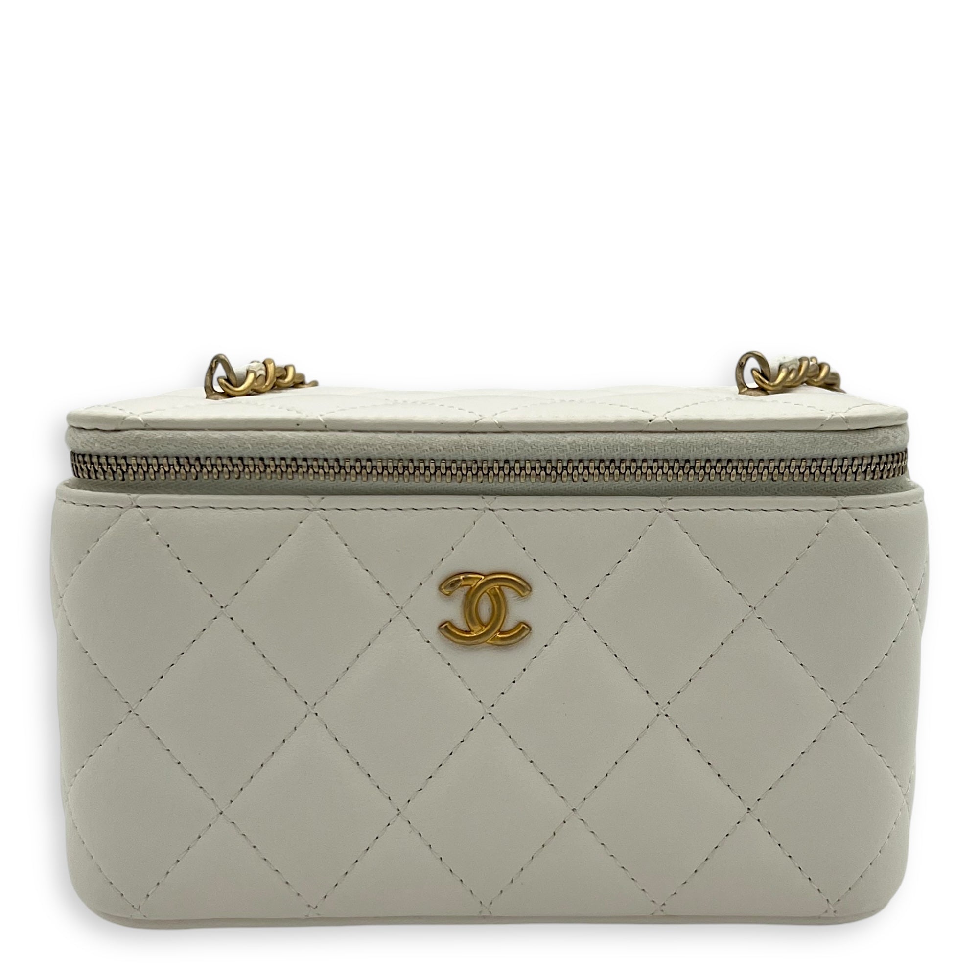 Chanel Vanity pearl crush Crossbody Bag White in Calfskin, Gold hardware_1