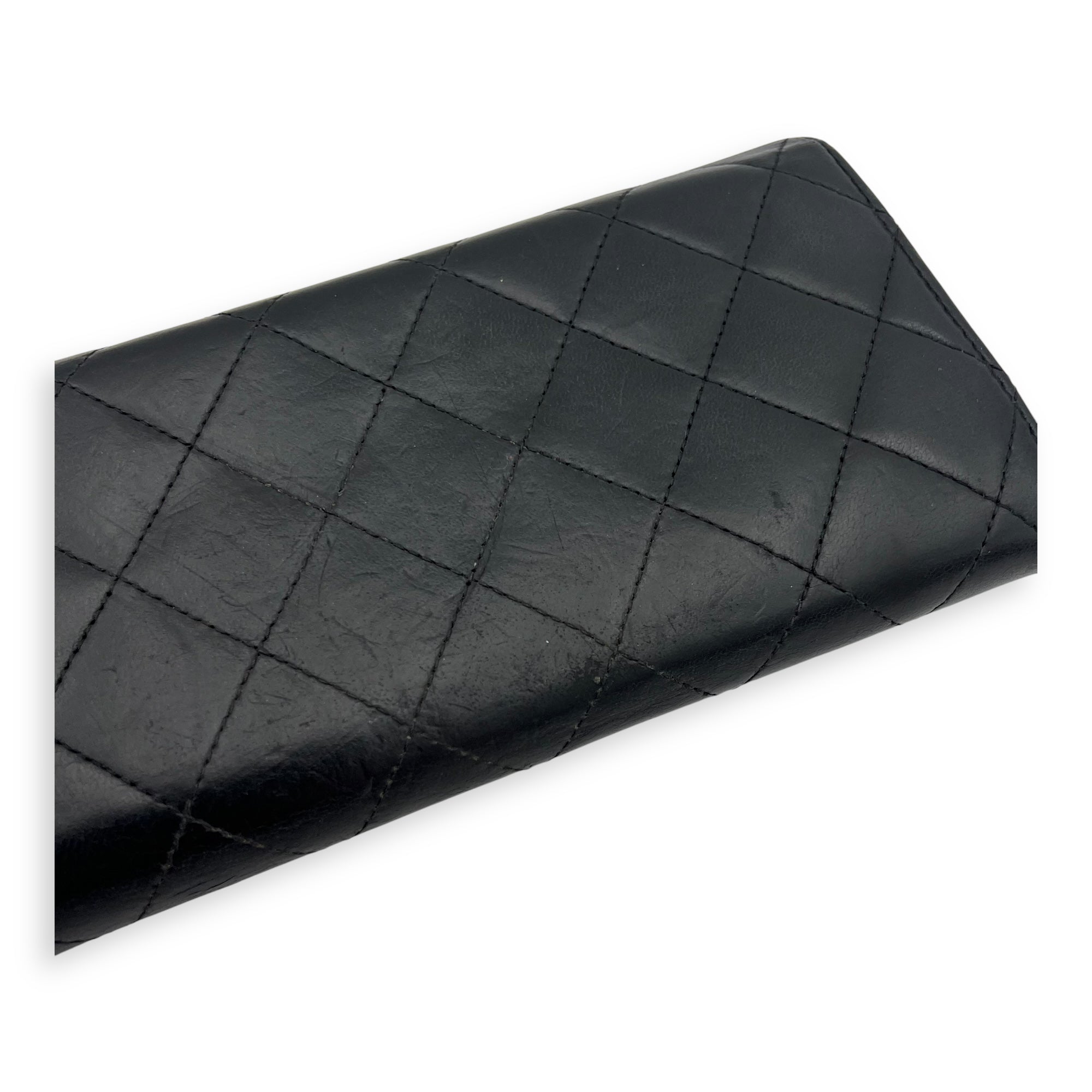 Chanel Classic Wallet Long Black in Lambskin, Silver hardware_14