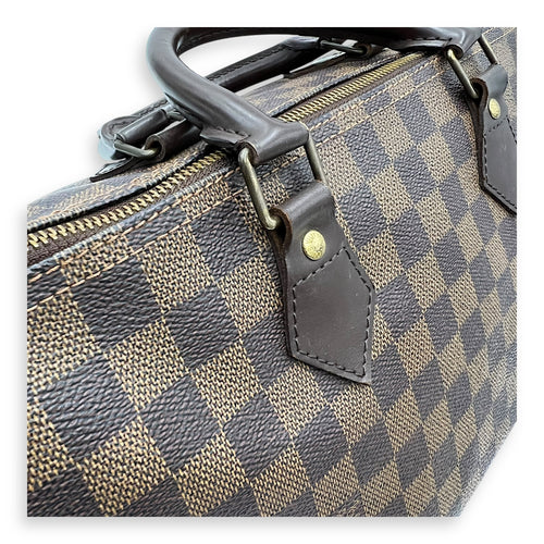 Louis Vuitton Speedy Top Handle Bag 35 Damier Ebene in Coated Canvas, Gold hardware_12