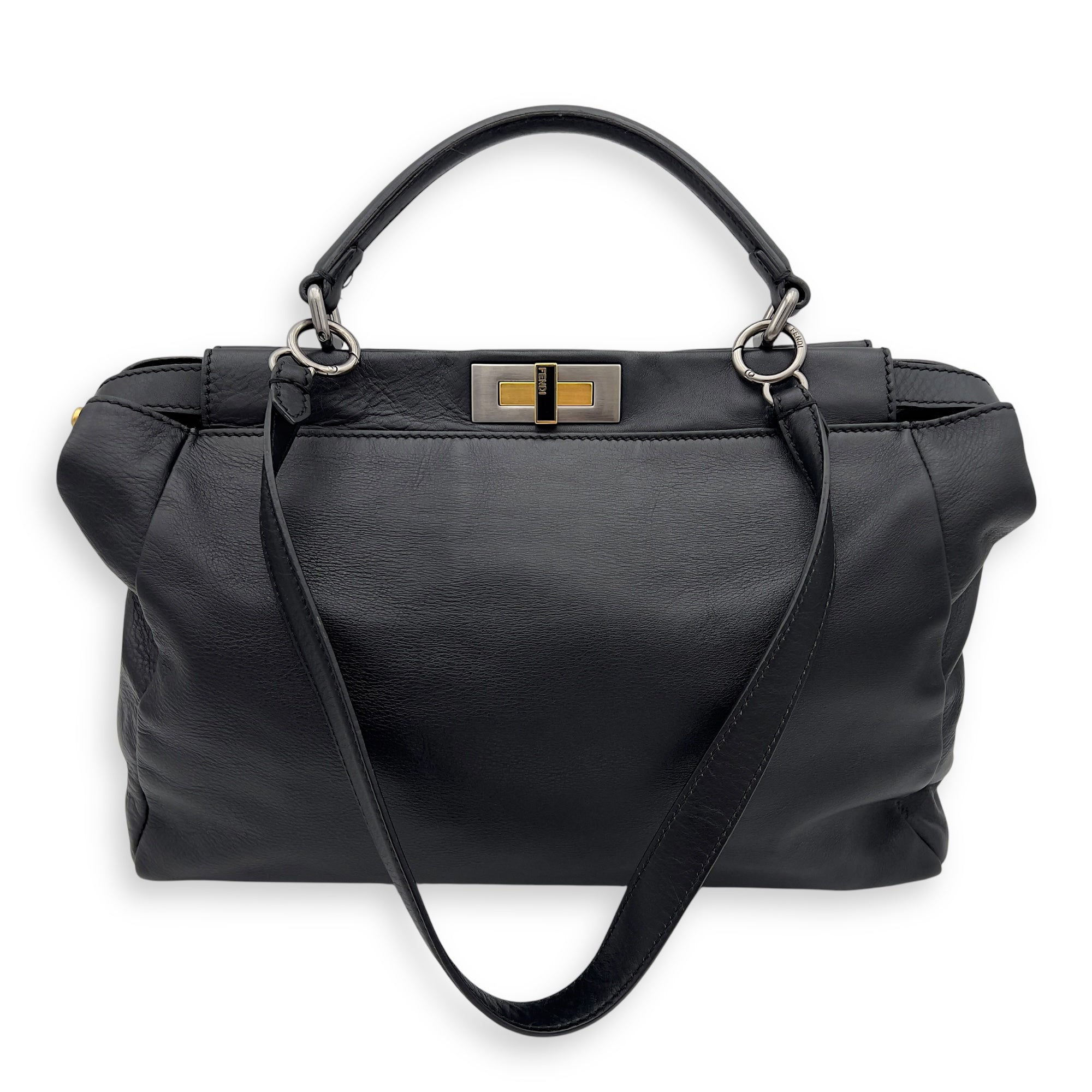 Fendi Peekaboo Top Handle Bag Black in Calfskin, Silver hardware_8