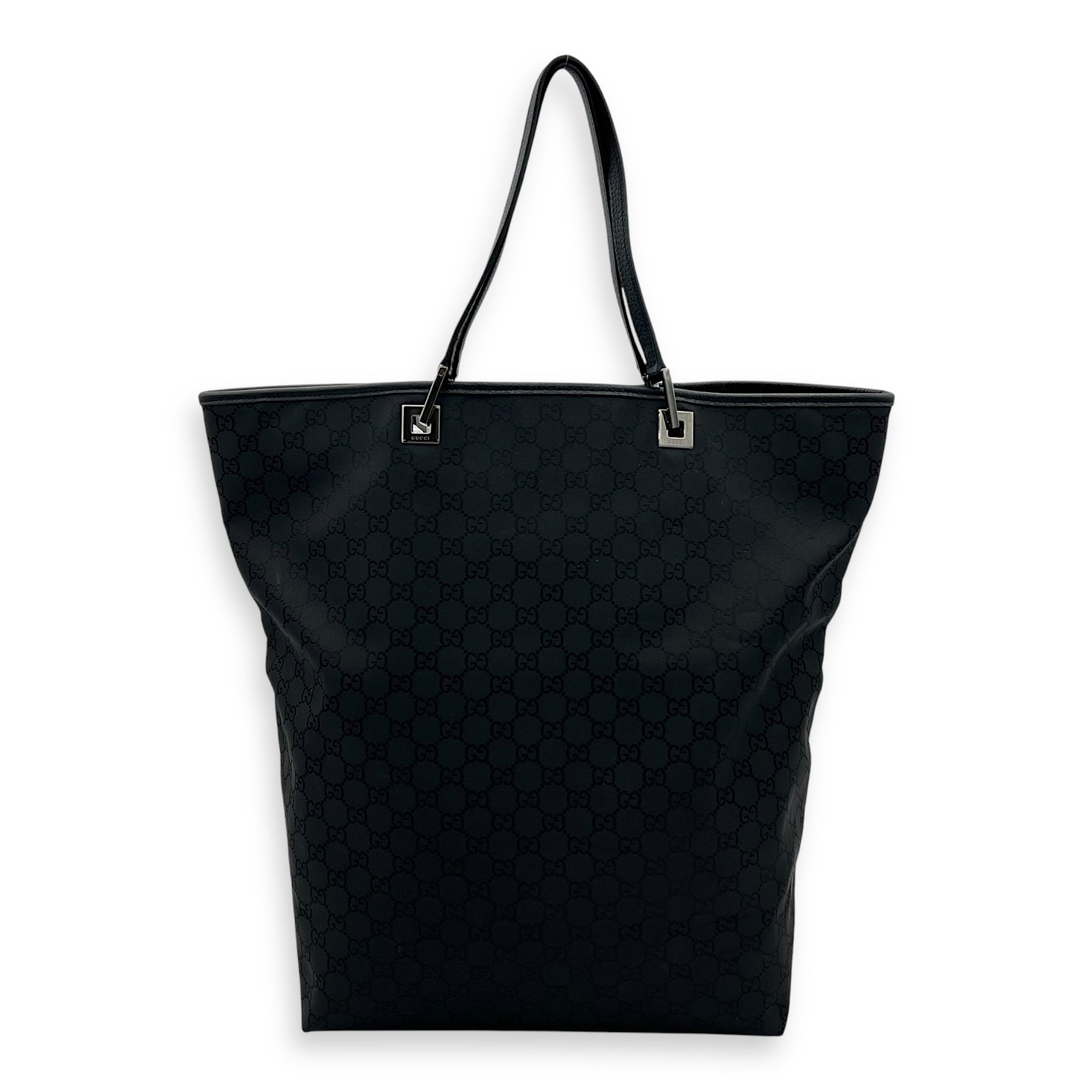 Gucci Tote Top Handle Bag Medium Black in Calfskin, Silver hardware_1