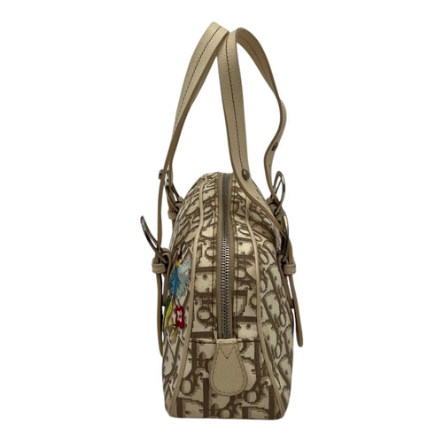 Christian Dior Trotteur Top Handle Bag Beige in Coated Canvas, Silver hardware_3