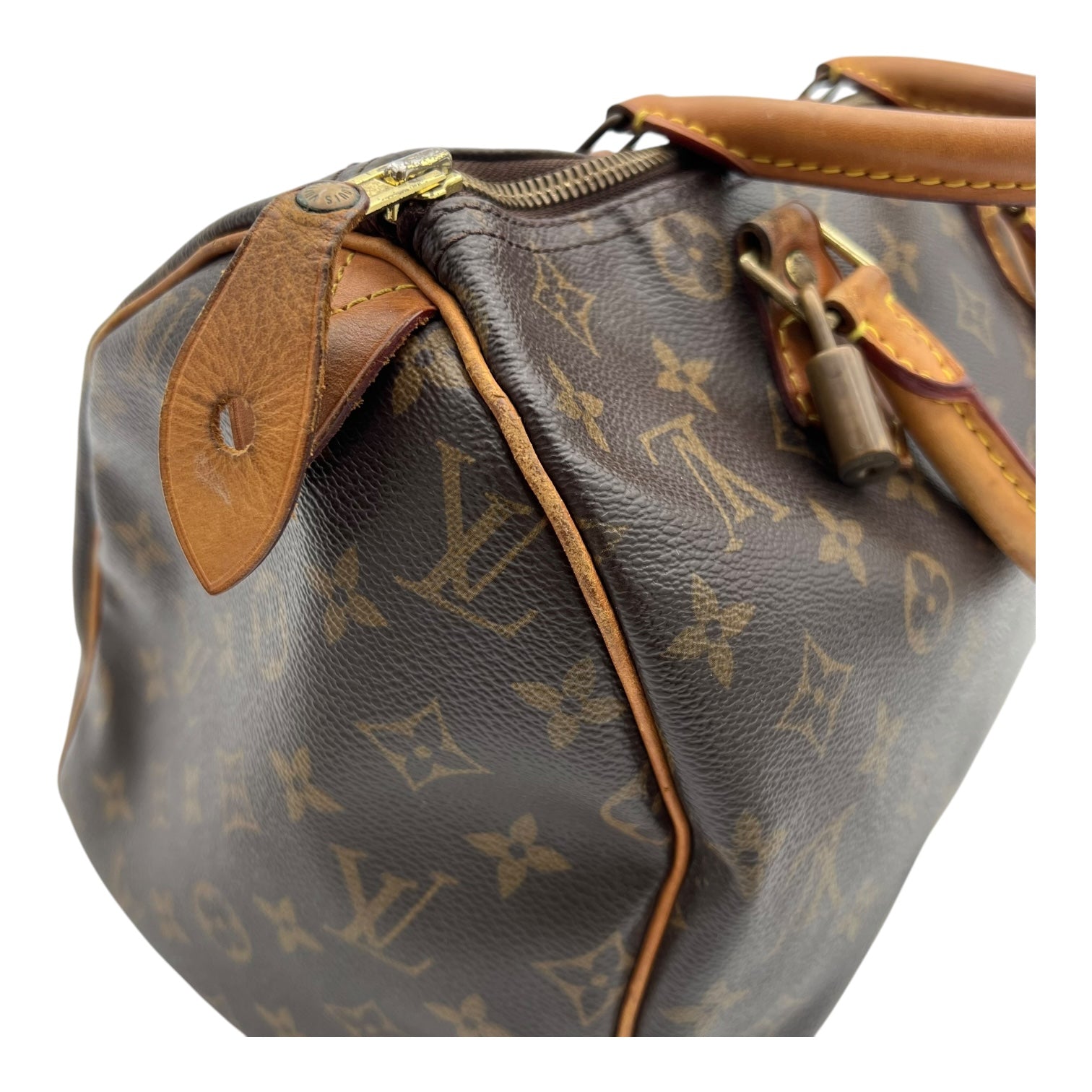 Louis Vuitton Speedy Top Handle Bag 30 Brown in Monogram Coated Canvas, Gold hardware_12
