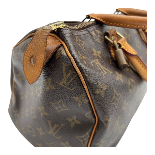 Louis Vuitton Speedy Top Handle Bag 30 Brown in Monogram Coated Canvas, Gold hardware_12
