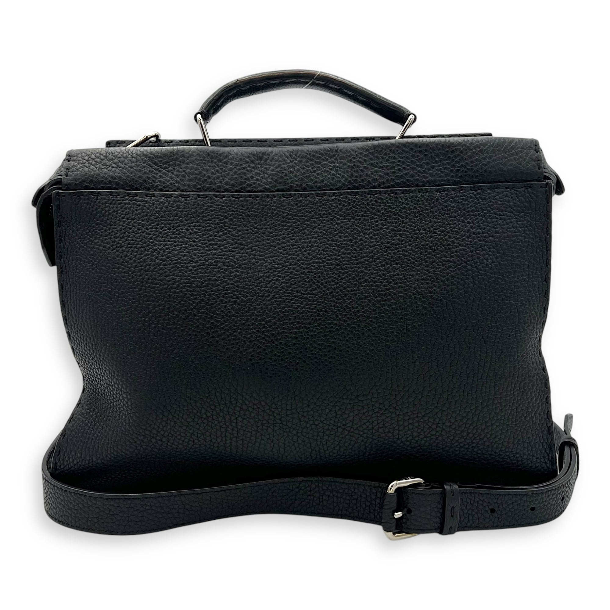 Fendi Peekaboo Top Handle Bag Black in Calfskin, Silver hardware_12