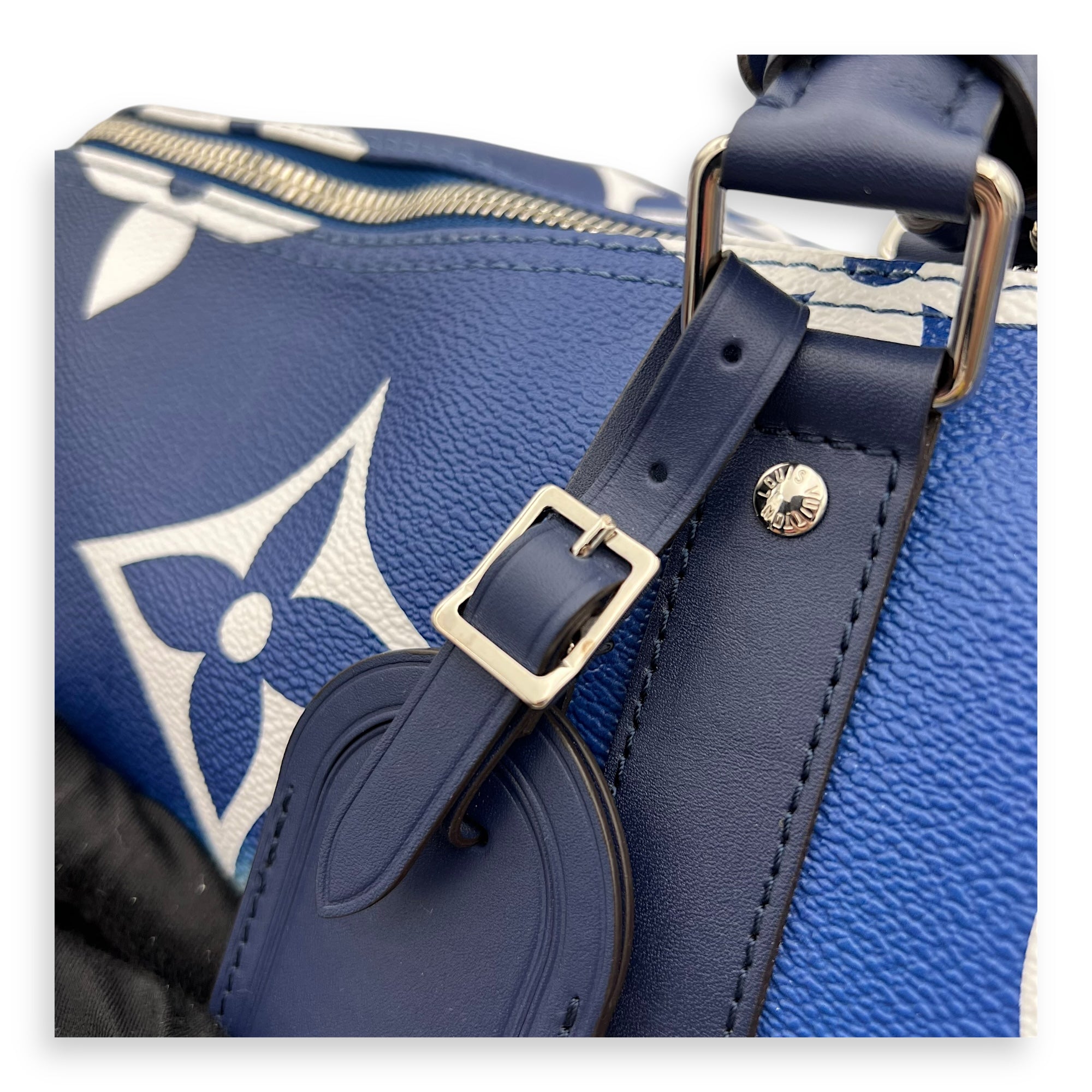 Louis Vuitton Keepall Top Handle Bag 50 Blue in Coated Canvas, Silver hardware_10