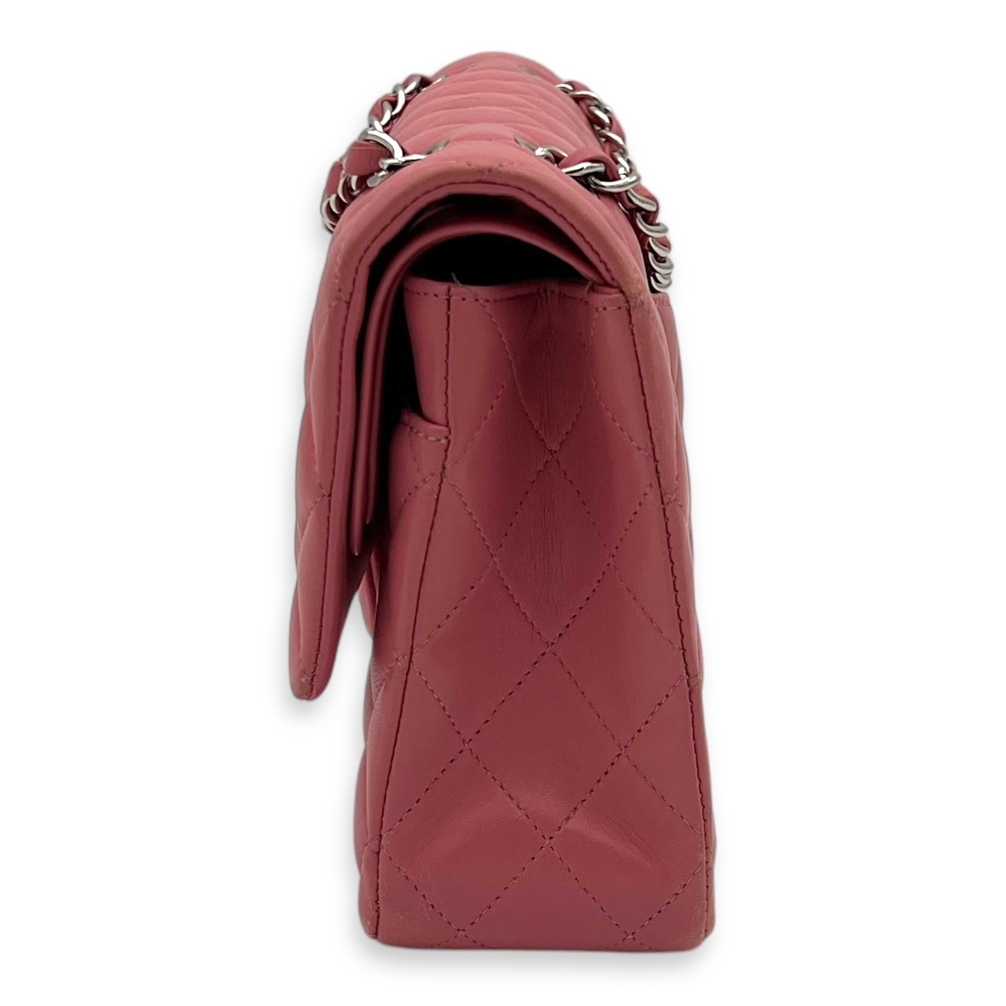 Chanel Classic Medium Pink Shoulder Bag in Lambskin, Silver hardware_4