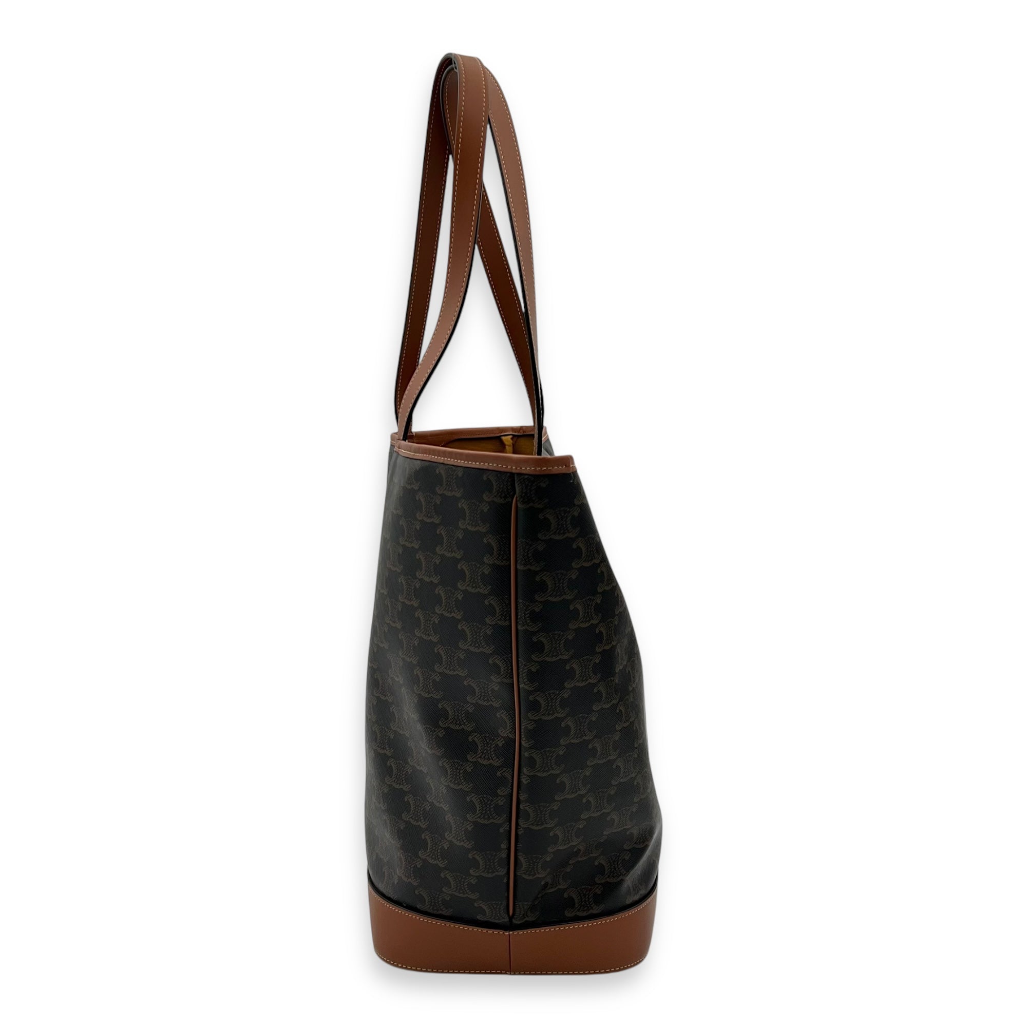 Celine Triomphe Tote Bag Brown in Coated Canvas, Gold hardware_4