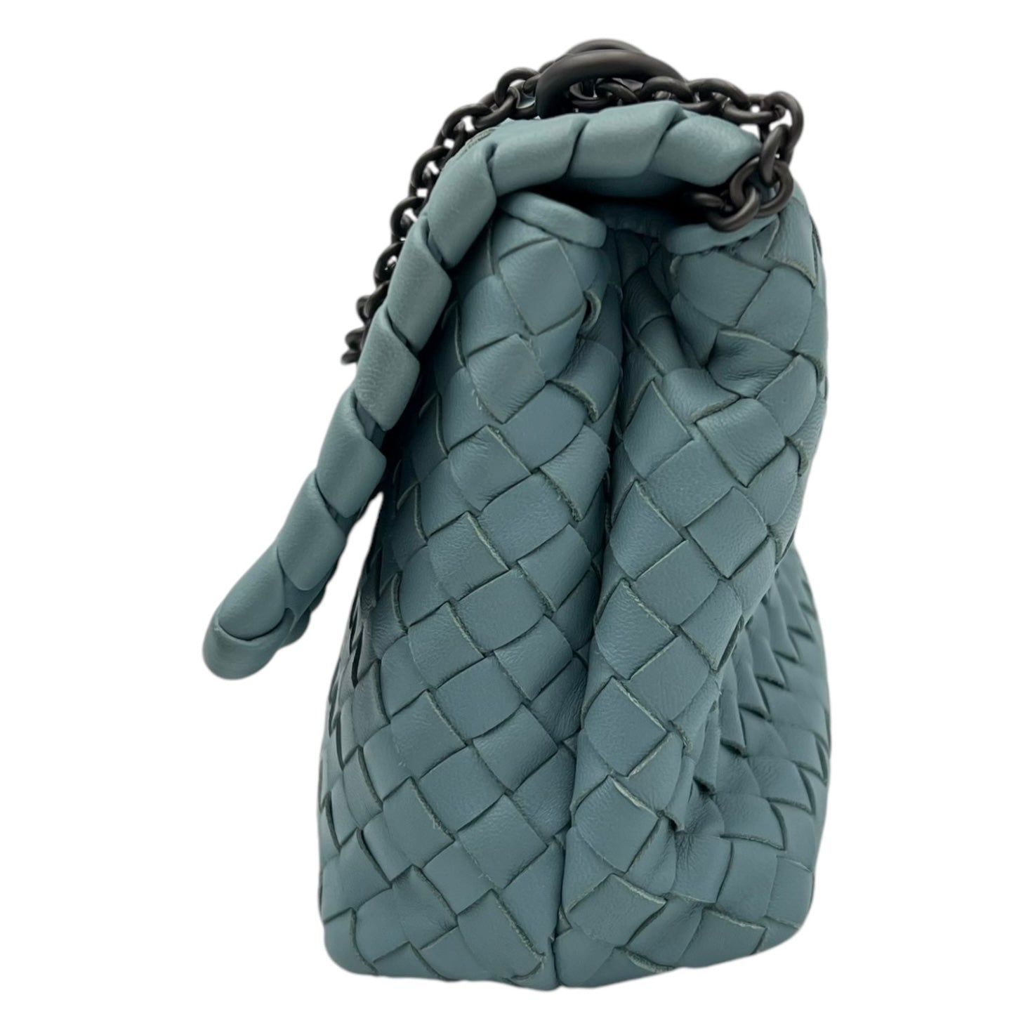 Bottega Veneta Intrecciato Crossbody Bag Blue in Calfskin, Ruthenium hardware_4