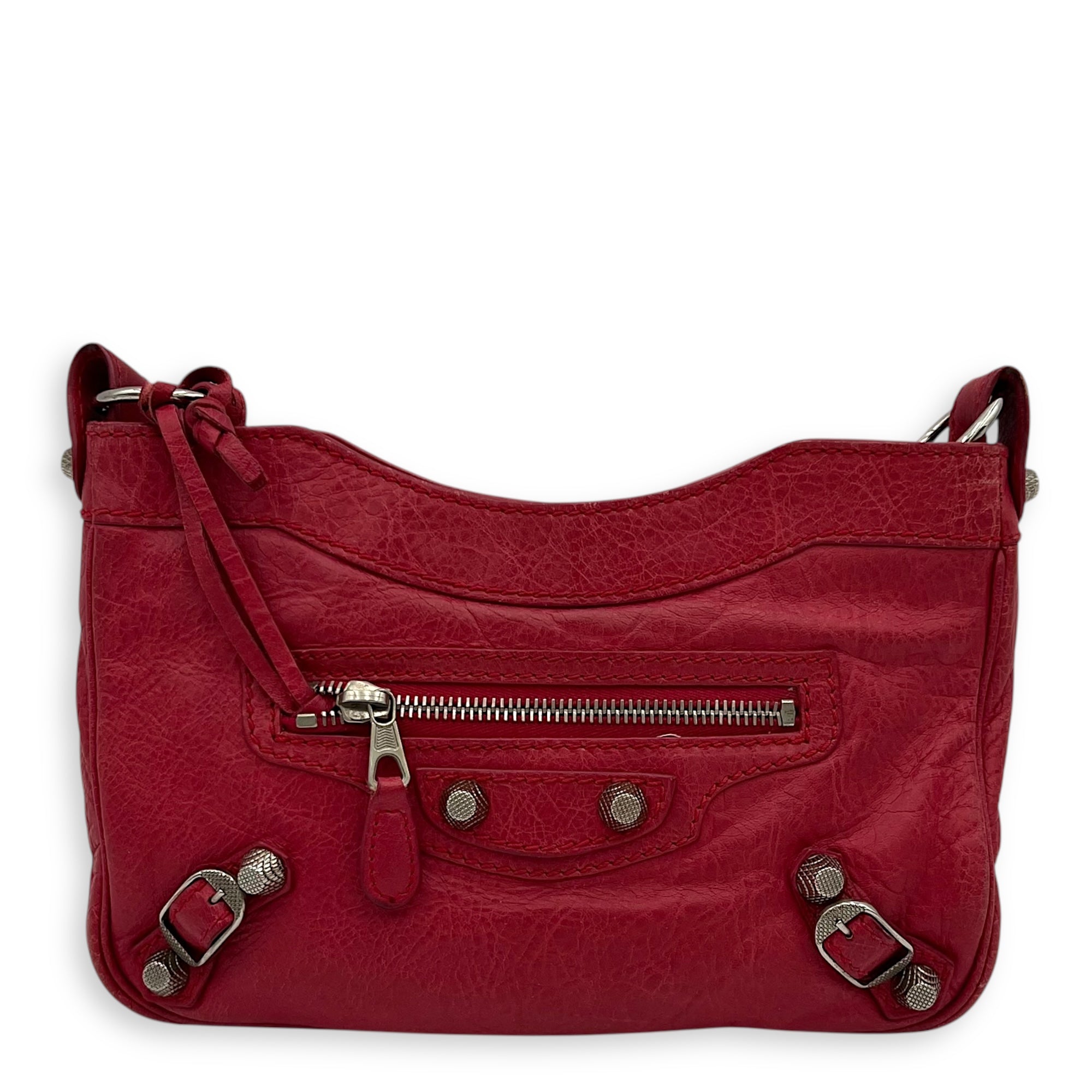 Balenciaga Hip Shoulder Bag Pink in Distressed Leather, Silver hardware_1
