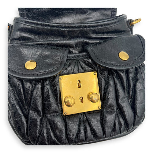 Miu Miu Coffer Crossbody Bag Black in Calfskin, Gold hardware_11